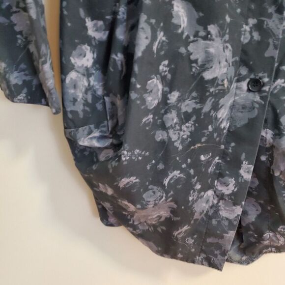 Comfy USA Tokyo Size S Button up Dress Tunic Jacket Gray Floral Long Sleeve - Picture 6 of 13